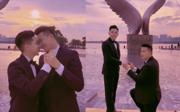 Diễn viên Hà Trí Quang làm đám hỏi với bạn trai đồng giới hậu đón cặp song sinh thiên thần